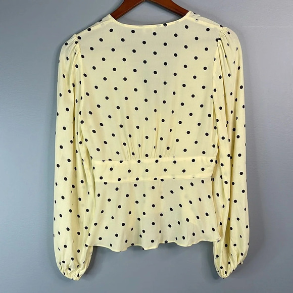 WILFRED Polka Dot Prairie Blouse Buttermilk Yellow Black Long Sleeves Size Small - Picture 7 of 12